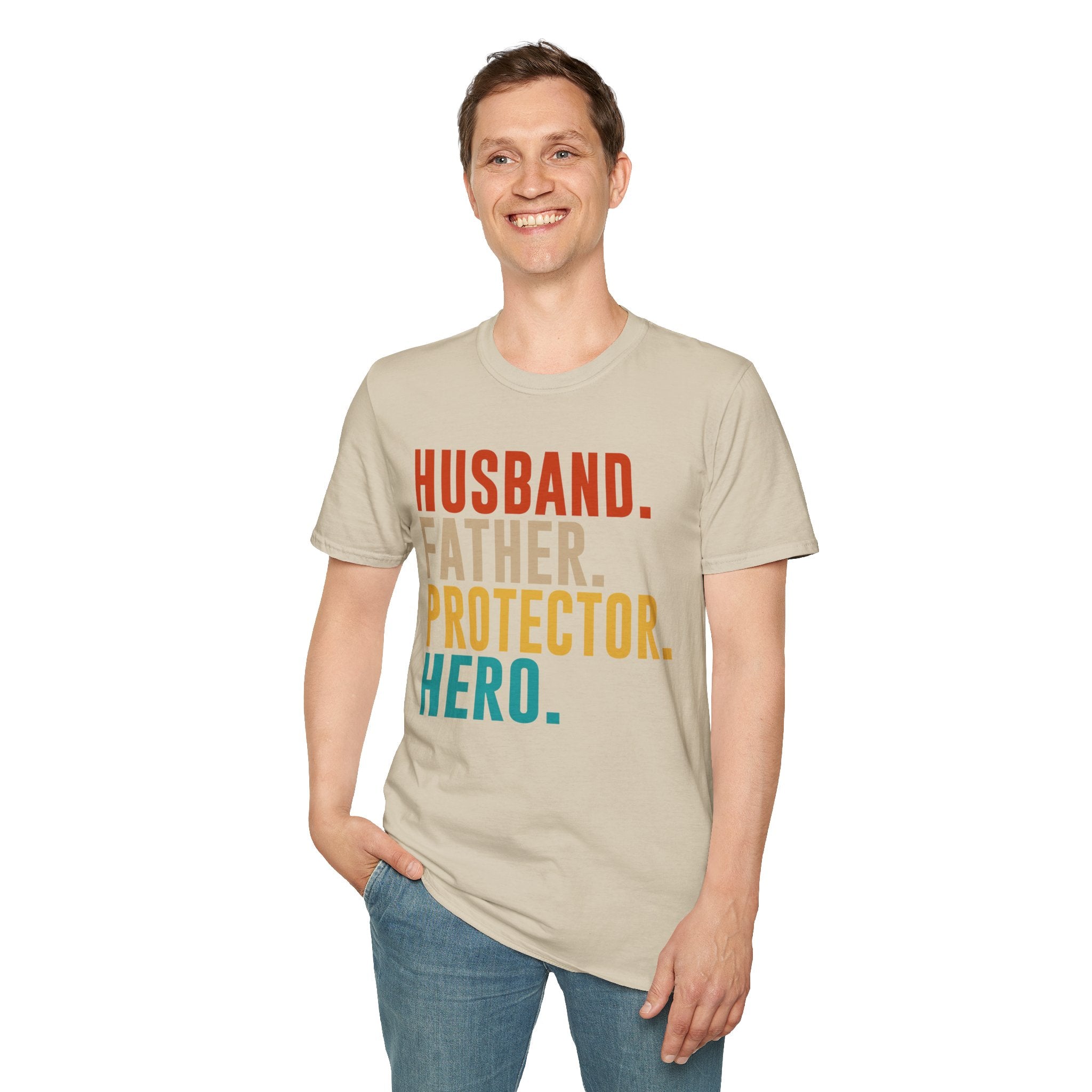 Husband Father Protector Hero T-Shirt | Fatherhood Typography Tee