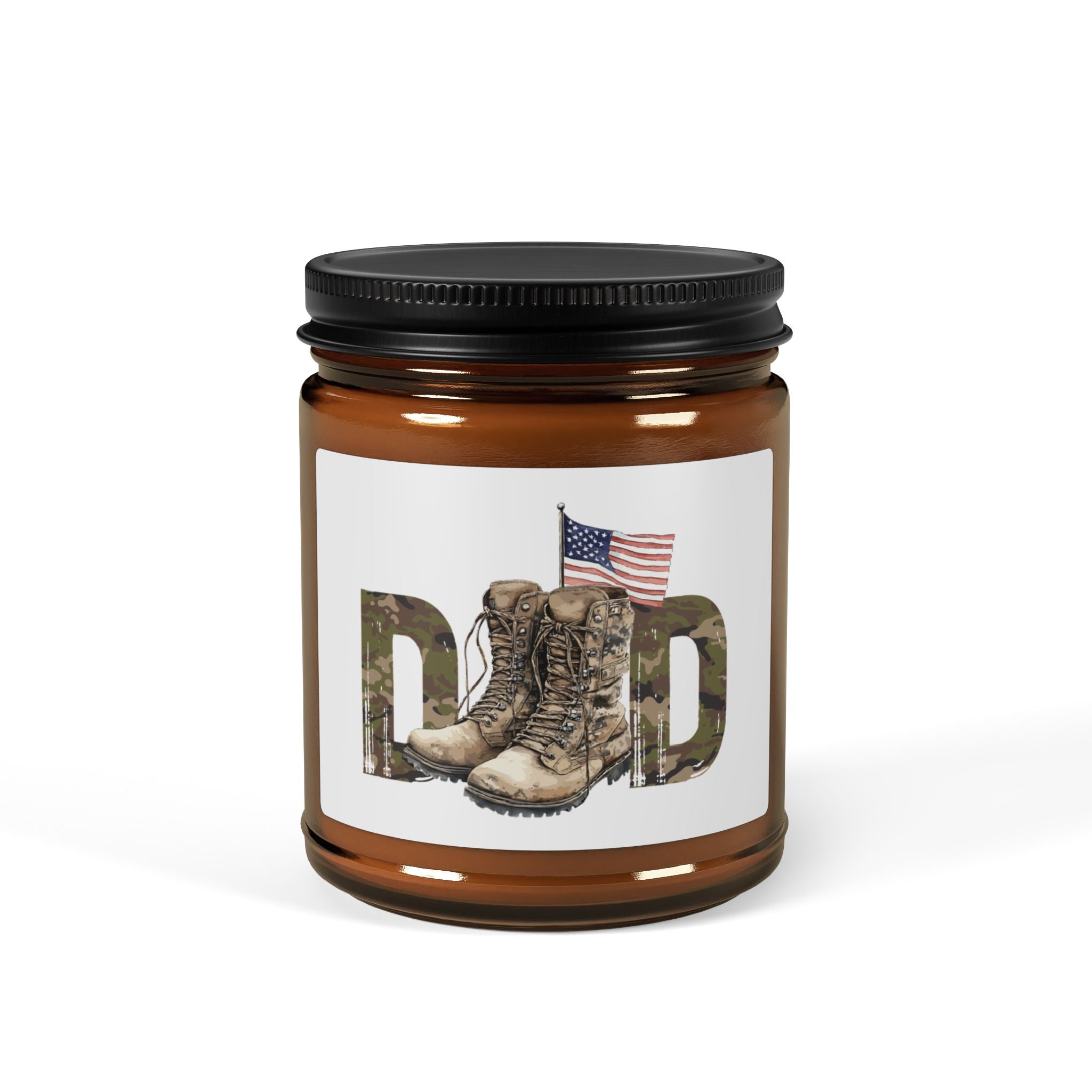 CAMO DAD with Boots and American Flag Candle