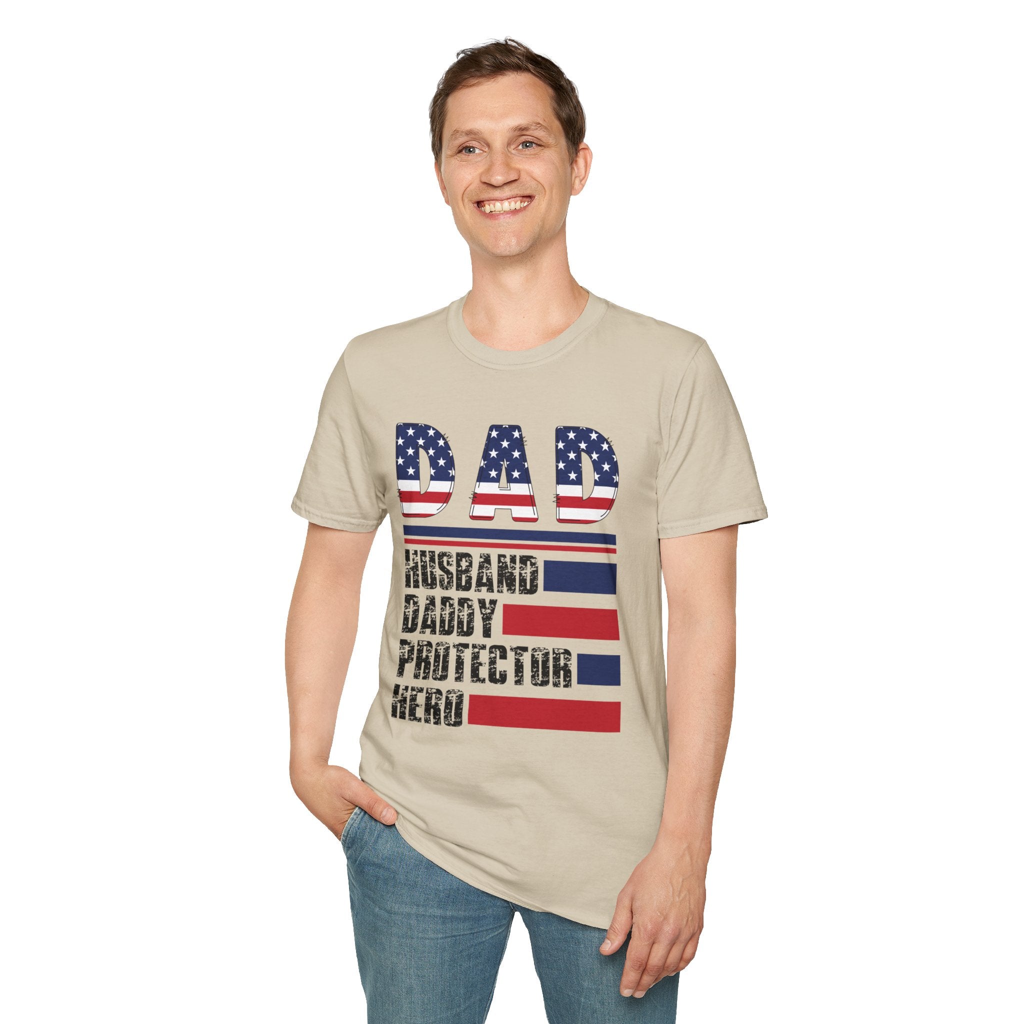 Patriotic DAD American Flag T-Shirt | Dad Husband Daddy Protector Hero